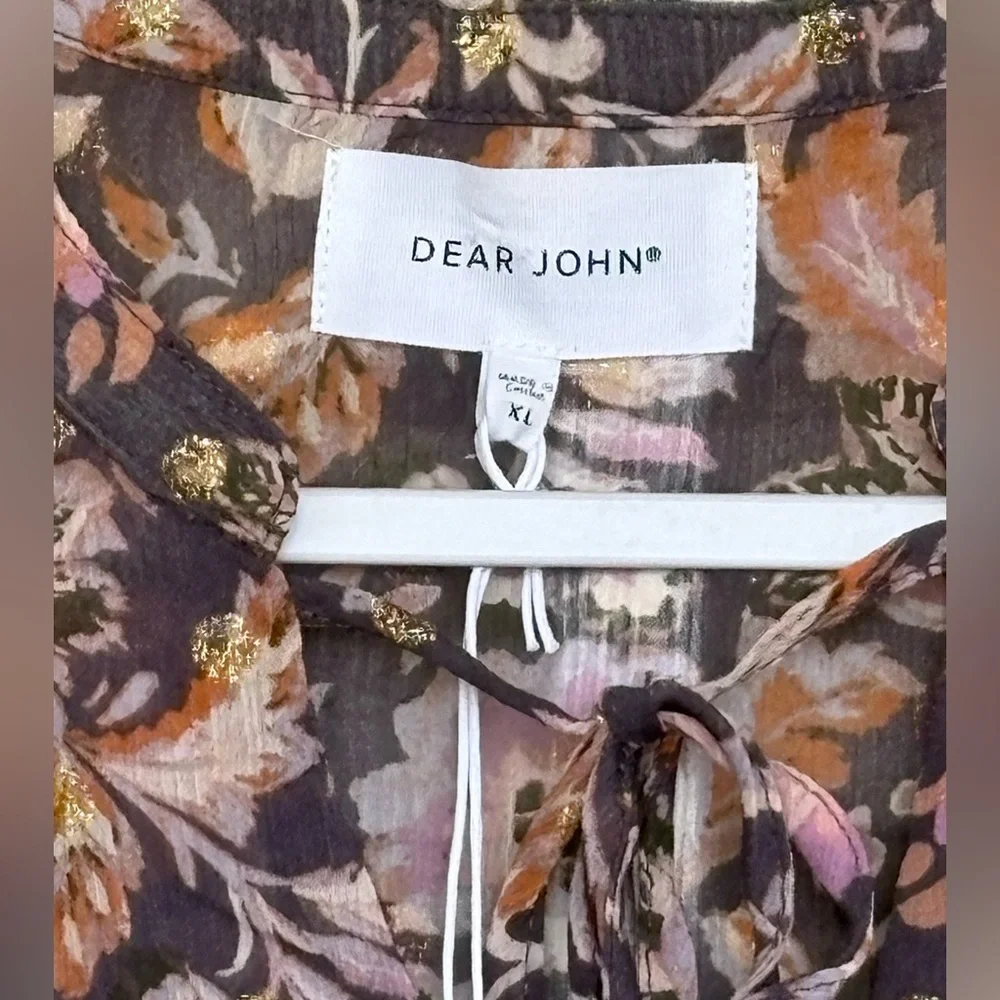 New Dear John Malia Novelty Golden Iris Print Bohemian Style Shirt Size XL - Picture 3 of 4